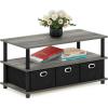Furinno Coffee Table with Bins, Espresso/Brown(French Oak/Black/Black)