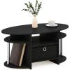 Furinno Jaya Simple Design Oval Coffee Table with Bin for Living Room, Walnut(Americano/Chrome/Black)