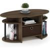 Furinno Jaya Simple Design Oval Coffee Table with Bin for Living Room, Walnut(Columbia Walnut/Black/Dark Brown)