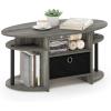 Furinno Jaya Simple Design Oval Coffee Table with Bin for Living Room, Walnut(French Oak Grey/Black/Black)
