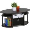 Furinno Jaya Simple Design Oval Coffee Table with Bin for Living Room, Walnut(Walnut Black/Black/Black)