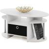 Furinno Jaya Simple Design Oval Coffee Table with Bin for Living Room, Walnut(White Oak/Chrome/Black)