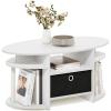 Furinno Jaya Simple Design Oval Coffee Table with Bin for Living Room, Walnut(White/White/Black)