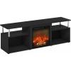 Furinno Jensen Farmhouse Barn Door Fireplace Stand with Storage Cabinet for TV up to 60 Inch, Rustic Brown(Americano/Chrome)