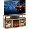 Furinno Jensen Farmhouse Barn Door Fireplace Stand with Storage Cabinet for TV up to 60 Inch, Rustic Brown(Flagstaff Oak)