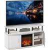 Furinno Jensen Farmhouse Barn Door Fireplace Stand with Storage Cabinet for TV up to 60 Inch, Rustic Brown(Plain White/Black)