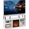 Furinno Jensen Farmhouse Barn Door Fireplace Stand with Storage Cabinet for TV up to 60 Inch, Rustic Brown(Solid White)