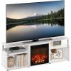Furinno Jensen Farmhouse Barn Door Fireplace Stand with Storage Cabinet for TV up to 60 Inch, Rustic Brown(White Oak/Chrome)