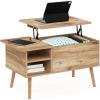 Furinno Jensen Living Room Wooden Leg Lift Top Coffee Table With Hidden Compartment and Side Open Storage Shelf, French Oak Grey(Flagstaff Oak)