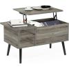 Furinno Jensen Living Room Wooden Leg Lift Top Coffee Table With Hidden Compartment and Side Open Storage Shelf, French Oak Grey(French Oak Grey)