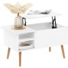 Furinno Jensen Living Room Wooden Leg Lift Top Coffee Table With Hidden Compartment and Side Open Storage Shelf, French Oak Grey(Solid White)