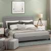 Furinno Laval Bed Frame, King Size Bedframe with Button Double Row Nail Head Headboard, Upholstered Bed with Legs, 12pcs Wooden Slat Support, Easy Assembly, for Bedroom, Dorm, Light Grey