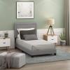 Furinno Laval Double Row Nail Head Upholstered Platform Bed Frame, Queen, Linen(Glacier)