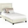 Furinno Laval Double Row Nail Head Upholstered Platform Bed Frame, Queen, Linen(Linen)