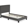 Furinno Laval Double Row Nail Head Upholstered Platform Bed Frame, Queen, Linen(Stone)
