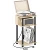 Furinno Moretti Side Table, 3-Tier End Table with Charging Station, Metal Frame Night Stand, Bedside Table with USB and Type-C Charging Port, for Living Room, Bedroom, Bauhaus Oak(Bauhaus Oak/Black)