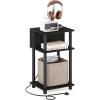 Furinno Moretti Side Table, 3-Tier End Table with Charging Station, Metal Frame Night Stand, Bedside Table with USB and Type-C Charging Port, for Living Room, Bedroom, Bauhaus Oak(Espresso/Black)