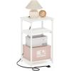 Furinno Moretti Side Table, 3-Tier End Table with Charging Station, Metal Frame Night Stand, Bedside Table with USB and Type-C Charging Port, for Living Room, Bedroom, Bauhaus Oak(Solid White)
