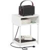 Furinno Moretti Side Table, 3-Tier End Table with Charging Station, Metal Frame Night Stand, Bedside Table with USB and Type-C Charging Port, for Living Room, Bedroom, Bauhaus Oak(White)