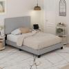 Furinno Skylar Bed Frame, Twin Size Bedframe with Geometric Design Upholstered Headboard, Bed with Adjustable Headboard, No Box Spring Needed, 12pcs Wooden Slat Support, for Bedroom, Dorm, Glacier(Full)