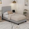 Furinno Skylar Bed Frame, Twin Size Bedframe with Geometric Design Upholstered Headboard, Bed with Adjustable Headboard, No Box Spring Needed, 12pcs Wooden Slat Support, for Bedroom, Dorm, Glacier(Twin)