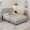 Furinno Skylar Bed Frame, Twin Size Bedframe with Geometric Design Upholstered Headboard, Bed with Adjustable Headboard, No Box Spring Needed, 12pcs Wooden Slat Support, for Bedroom, Dorm, Glacier(Queen)