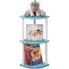 Furinno TURN-N-TUBE Corner Shelf, 3-Tier Corner Bookshelf, Display Storage Shelves with Open Shelves, for Organization and Storage, Living Room, Home Office, Garage, Amber Pine(Light Blue/White)