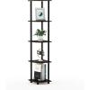 Furinno TURN-N-TUBE Corner Shelf, 5-Tier Corner Bookshelf, Open Storage Shelves, for Organization and Storage, Living Room, Home Office, Garage, Bedroom, Espresso(Dark Brown Grain/Black)