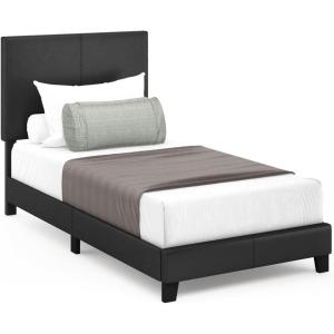 FURINNO Pessac PU Leather Upholstered Platform, Full, White(Black)