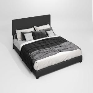 FURINNO Pessac PU Leather Upholstered Platform, Full, White(Plain Black)