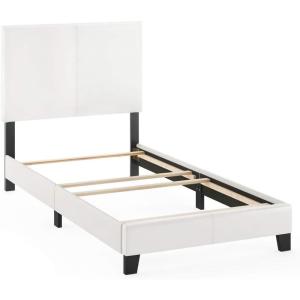 FURINNO Pessac PU Leather Upholstered Platform, Full, White(White)