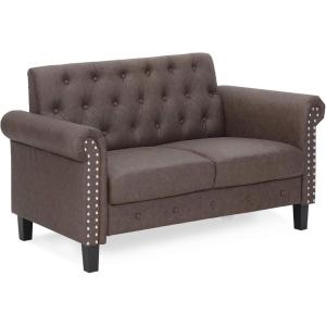 Furinno Brive Contemporary Tufted Faux Leather 3-Seater Sofa Couch for Living Room, Black Faux Leather(Brown Faux Leather)