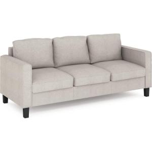Furinno Brive Contemporary Tufted Faux Leather 3-Seater Sofa Couch for Living Room, Black Faux Leather(Fog)