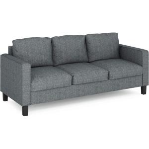 Furinno Brive Contemporary Tufted Faux Leather 3-Seater Sofa Couch for Living Room, Black Faux Leather(Gunmetal)