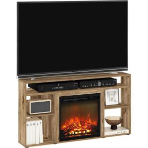 Furinno Classic 70 Inch TV Stand with Fireplace, Americano(Flagstaff Oak)