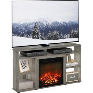 Furinno Classic 70 Inch TV Stand with Fireplace, Americano(French Oak Grey)