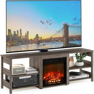 Furinno Classic 70 Inch TV Stand with Fireplace, Americano(Rustic Oak)