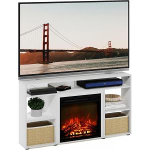 Furinno Classic 70 Inch TV Stand with Fireplace, Americano(Solid White)