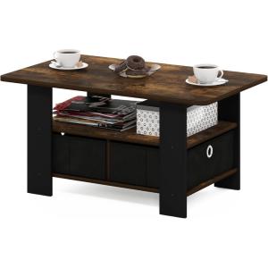 Furinno Coffee Table with Bins, Espresso/Brown(Amber Pine/Black)