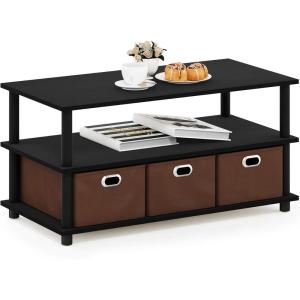 Furinno Coffee Table with Bins, Espresso/Brown(Black Oak/Black/Brown)