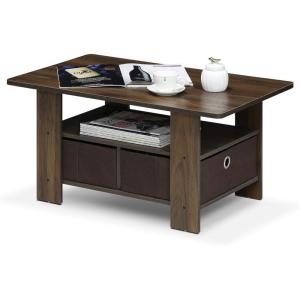 Furinno Coffee Table with Bins, Espresso/Brown(Columbia Walnut/Dark Brown)