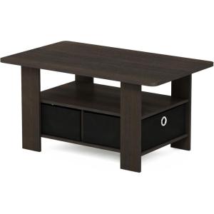 Furinno Coffee Table with Bins, Espresso/Brown(Dark Brown/Black)