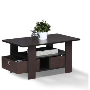 Furinno Coffee Table with Bins, Espresso/Brown(Dark Walnut)