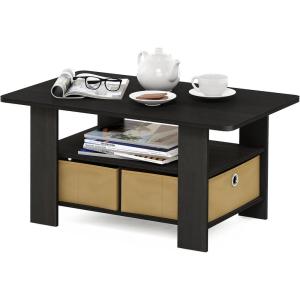 Furinno Coffee Table with Bins, Espresso/Brown(Espresso/Brown)