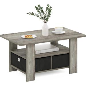 Furinno Coffee Table with Bins, Espresso/Brown(French Oak Grey/Black)