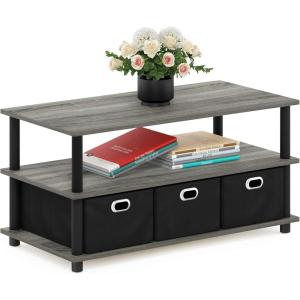 Furinno Coffee Table with Bins, Espresso/Brown(French Oak/Black/Black)