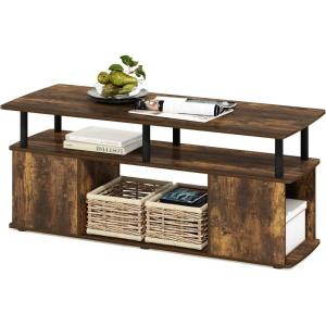 Furinno JAYA TV Stand for TVs up to 50 Inch with Open Storage, Blackwood(Amber Pine/Black)