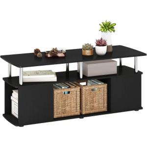 Furinno JAYA TV Stand for TVs up to 50 Inch with Open Storage, Blackwood(Dark Americano/Stainless Steel)
