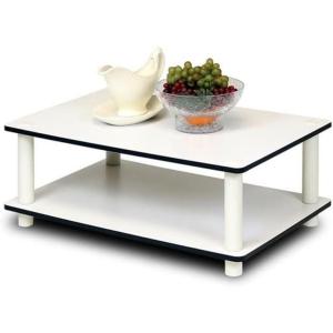 Furinno JUST Coffee Table, 2-Tier Modern Coffee Table with Open Shelf, Toolless Assembly Side Table, for Living Room, Bedroom, Home Office, White(White/White)