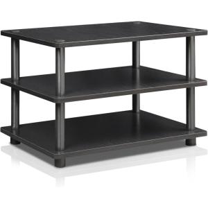 Furinno JUST Coffee Table, 3-Tier Modern Coffee Table with Open Shelf, Toolless Assembly Side Table, for Living Room, Bedroom, Home Office, White(Black/Black)